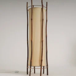 Große Stehlampe aus Bambus & Leinen von Louis Sognot, 1960er