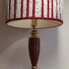 Große Vintage Tischlampe mit Sockel aus Mahagoni, Zierleiste aus Messing und Stoffschirm, 1970er