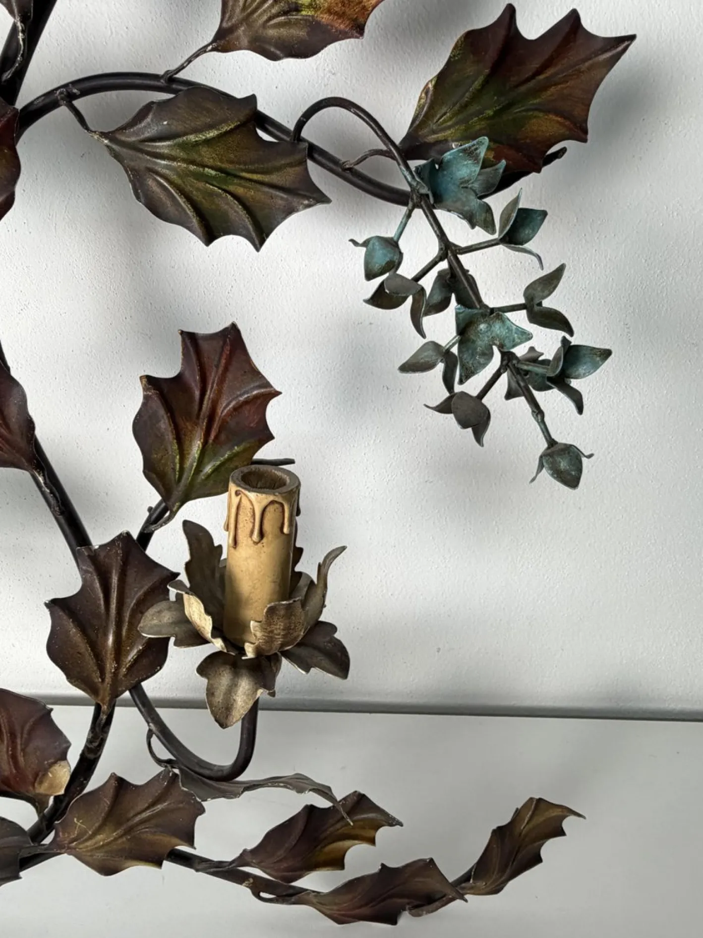 Große Wandlampe mit Vier Leuchten aus Verziertem Schmiedeeisen, 1960