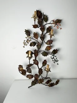 Große Wandlampe mit Vier Leuchten aus Verziertem Schmiedeeisen, 1960