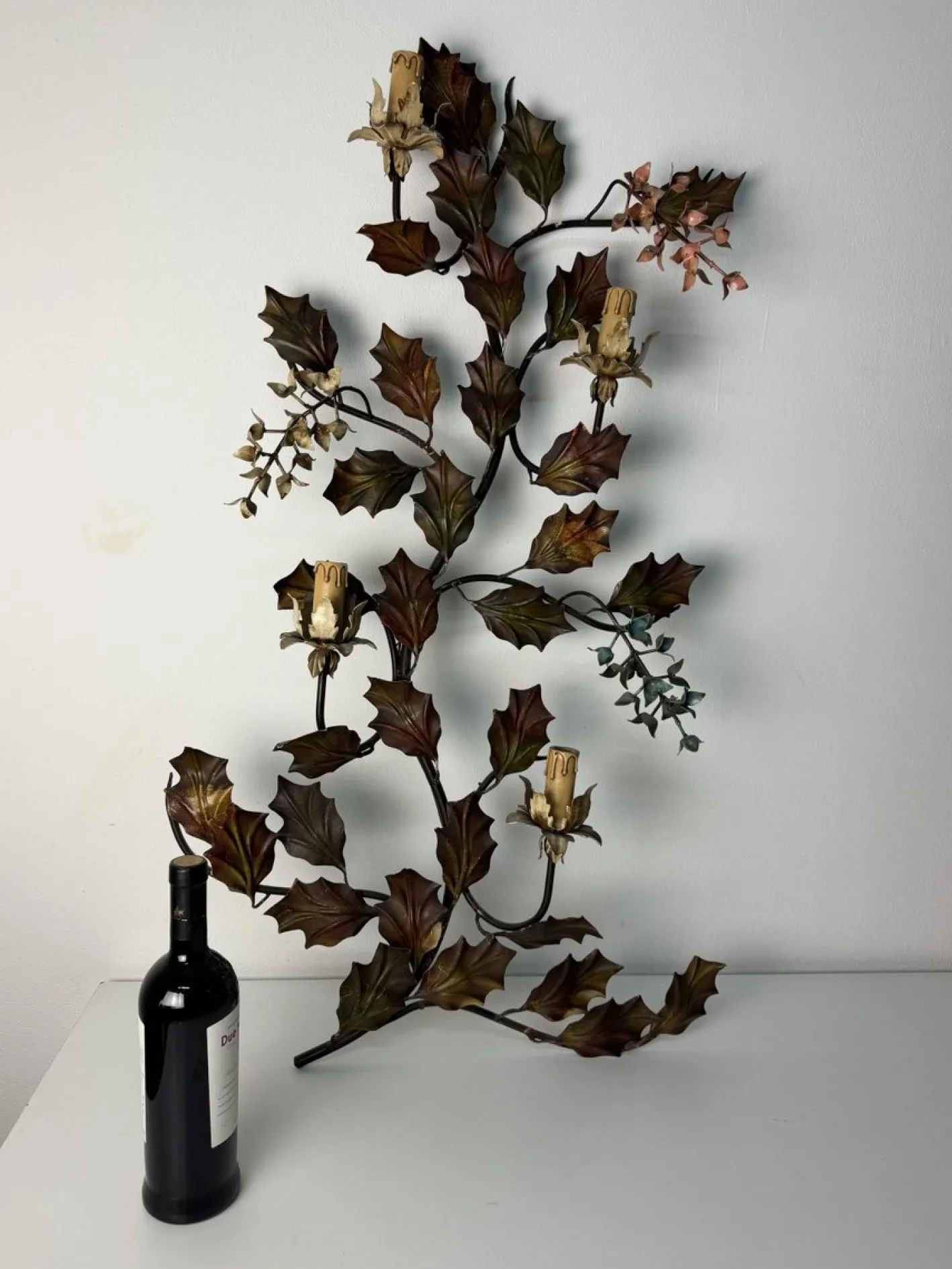 Große Wandlampe mit Vier Leuchten aus Verziertem Schmiedeeisen, 1960
