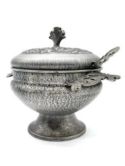 Große Zinn Suppenterrine mit Deckel und Schöpfkelle von Pewter Mastad, Norwegen, 1950er, 2er Set