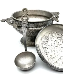 Große Zinn Suppenterrine mit Deckel und Schöpfkelle von Pewter Mastad, Norwegen, 1950er, 2er Set