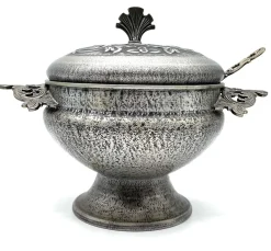 Große Zinn Suppenterrine mit Deckel und Schöpfkelle von Pewter Mastad, Norwegen, 1950er, 2er Set