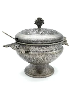 Große Zinn Suppenterrine mit Deckel und Schöpfkelle von Pewter Mastad, Norwegen, 1950er, 2er Set