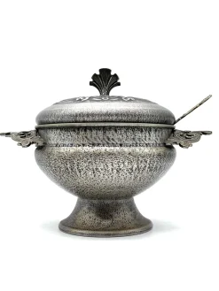 Große Zinn Suppenterrine mit Deckel und Schöpfkelle von Pewter Mastad, Norwegen, 1950er, 2er Set