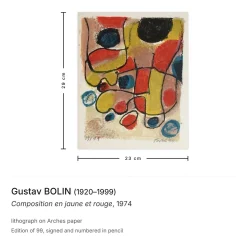 Gustav Bolin, Composition en Jaune et Rouge, 1974, Lithographie