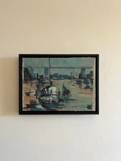 Hafen, 1960er, Ölgemälde an Bord, gerahmt