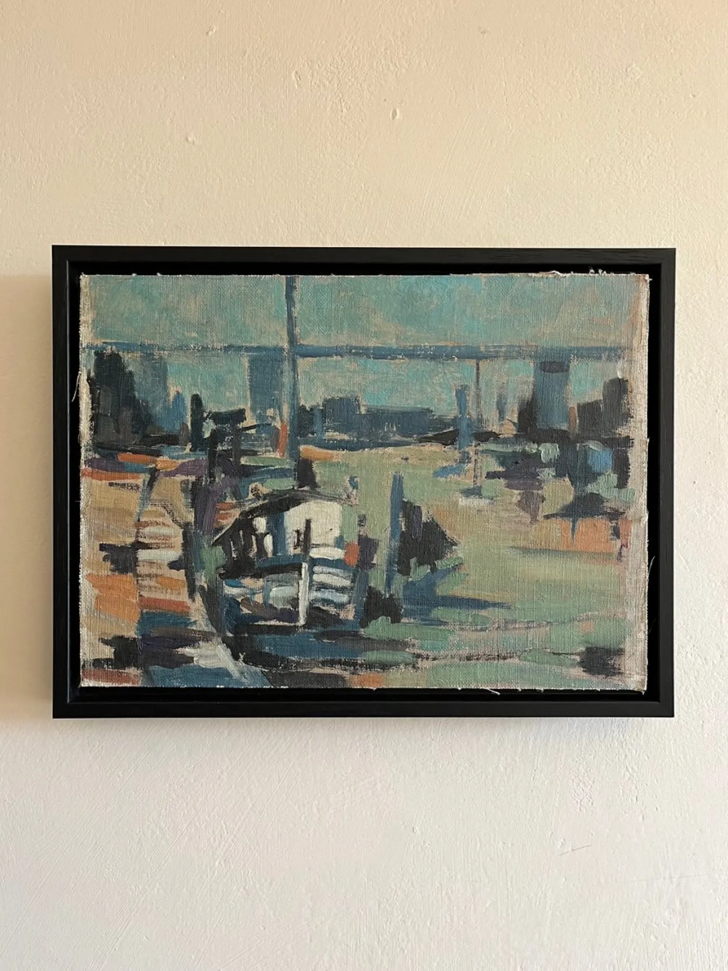 Hafen, 1960er, Ölgemälde an Bord, gerahmt