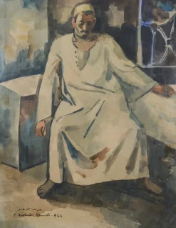 Hamed Abdalla, Arabischer Gentleman, 1950er, Aquarell & Papier