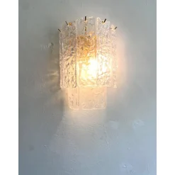 Hammered Strips Wandleuchten aus Muranoglas in Gold von Simoeng, 2 . Set