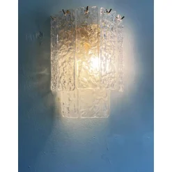 Hammered Strips Wandleuchten aus Muranoglas in Gold von Simoeng, 2 . Set