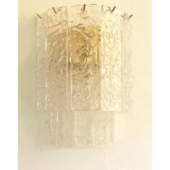 Hammered Strips Wandleuchten aus Muranoglas in Gold von Simoeng, 2 . Set