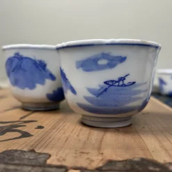 Handbemalte Edo Yunomi Teetassen, Japan, 18 . Set