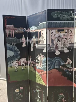 Handbemalter chinesischer Paravent mit traditionellen Hofszenen, 1970