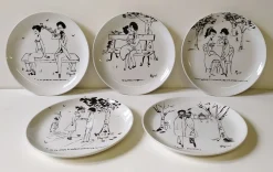 Handbemalte Teller von Raimond Peynet für SCI Laveno, 1960er, 5er Set