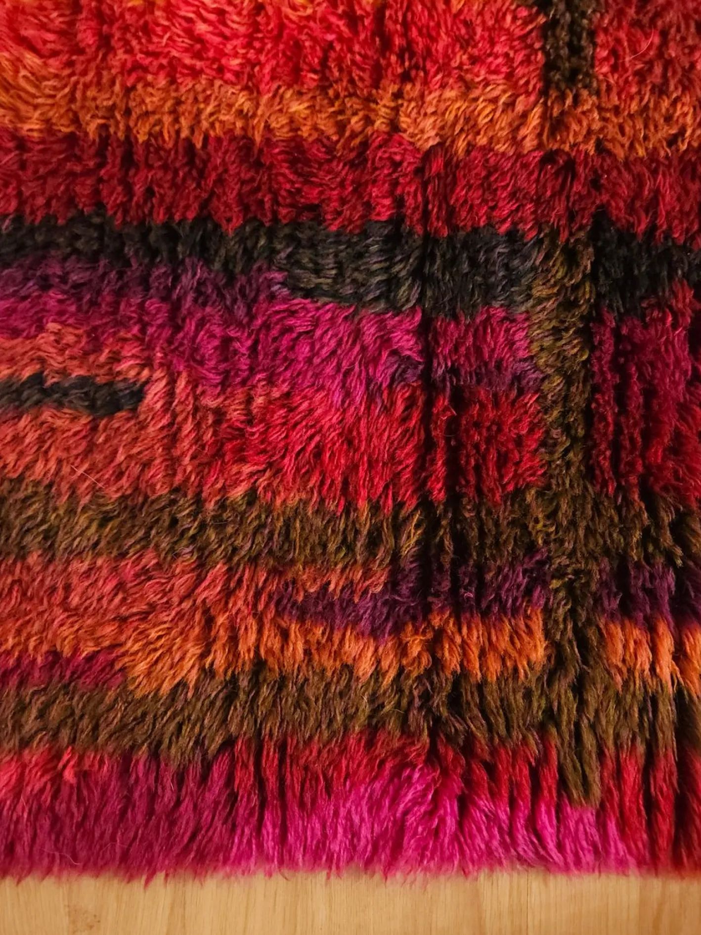 Handgearbeiteter Mid-Century Modern Rya Wollteppich, Dänemark, 1970er