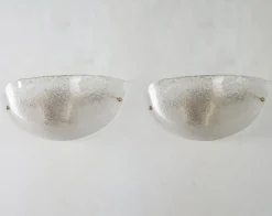 Handgefertigte Murano Glas Wandleuchte in Klarer Farbe, Künstlerisches Glasblatt mit Körnung, 1980er