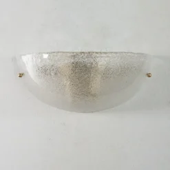 Handgefertigte Murano Glas Wandleuchte in Klarer Farbe, Künstlerisches Glasblatt mit Körnung, 1980er