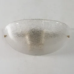 Handgefertigte Murano Glas Wandleuchte in Klarer Farbe, Künstlerisches Glasblatt mit Körnung, 1980er