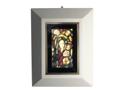 Handgefertigtes Italienisches Künstlerisches Fenster mit Hintergrundbeleuchtung, Madonna, Kind & Engeln, 1960er