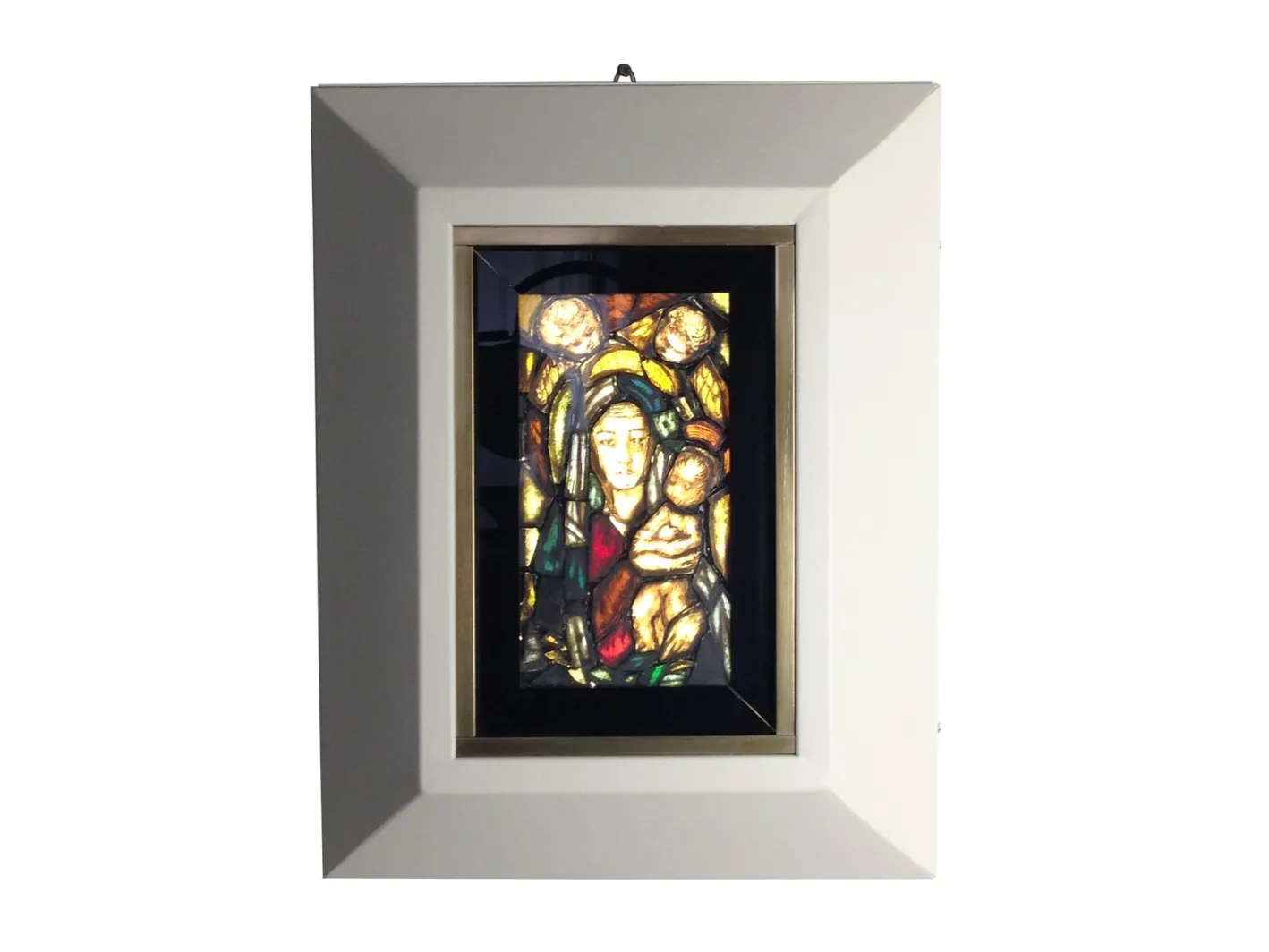 Handgefertigtes Italienisches Künstlerisches Fenster mit Hintergrundbeleuchtung, Madonna, Kind & Engeln, 1960er
