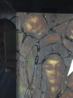 Handgefertigtes Italienisches Künstlerisches Fenster mit Hintergrundbeleuchtung, Madonna, Kind & Engeln, 1960er