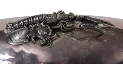 Handgefertigtes versilbertes italienisches Tablett in Fisch-Optik von Cassetti, 19. Jh