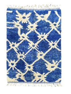 Handgeknüpfter marokkanischer Mrirt Teppich in Blau & Elfenbein, 2010er