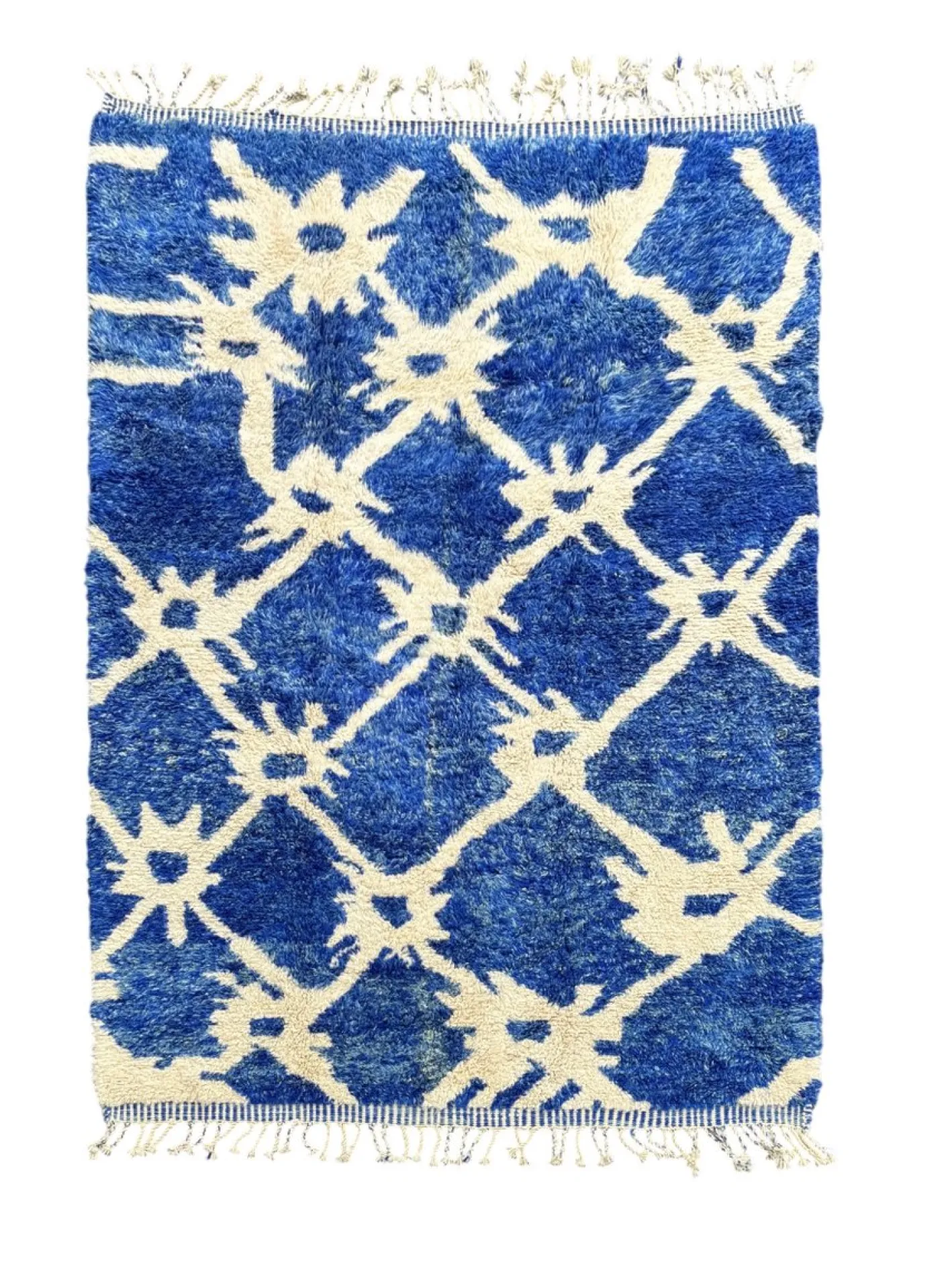 Handgeknüpfter marokkanischer Mrirt Teppich in Blau & Elfenbein, 2010er