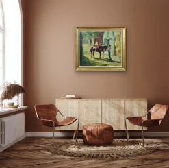 Harry Freckleton, Kinder mit ihrem Pony im Stall, 1960er, Öl auf Leinwand
