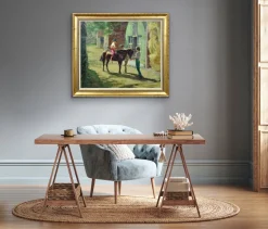 Harry Freckleton, Kinder mit ihrem Pony im Stall, 1960er, Öl auf Leinwand