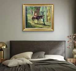 Harry Freckleton, Kinder mit ihrem Pony im Stall, 1960er, Öl auf Leinwand