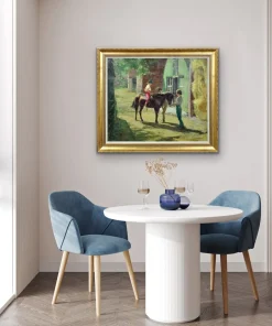 Harry Freckleton, Kinder mit ihrem Pony im Stall, 1960er, Öl auf Leinwand