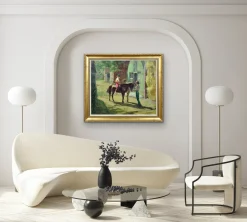 Harry Freckleton, Kinder mit ihrem Pony im Stall, 1960er, Öl auf Leinwand
