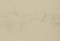 H. Christiansen, Dachlandschaft in Bad Wimpfen mit dem Blauen Turm, 1922, Bleistift