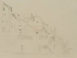 H. Christiansen, Häuser am Hang in Bad Wimpfen, 1922, Bleistift