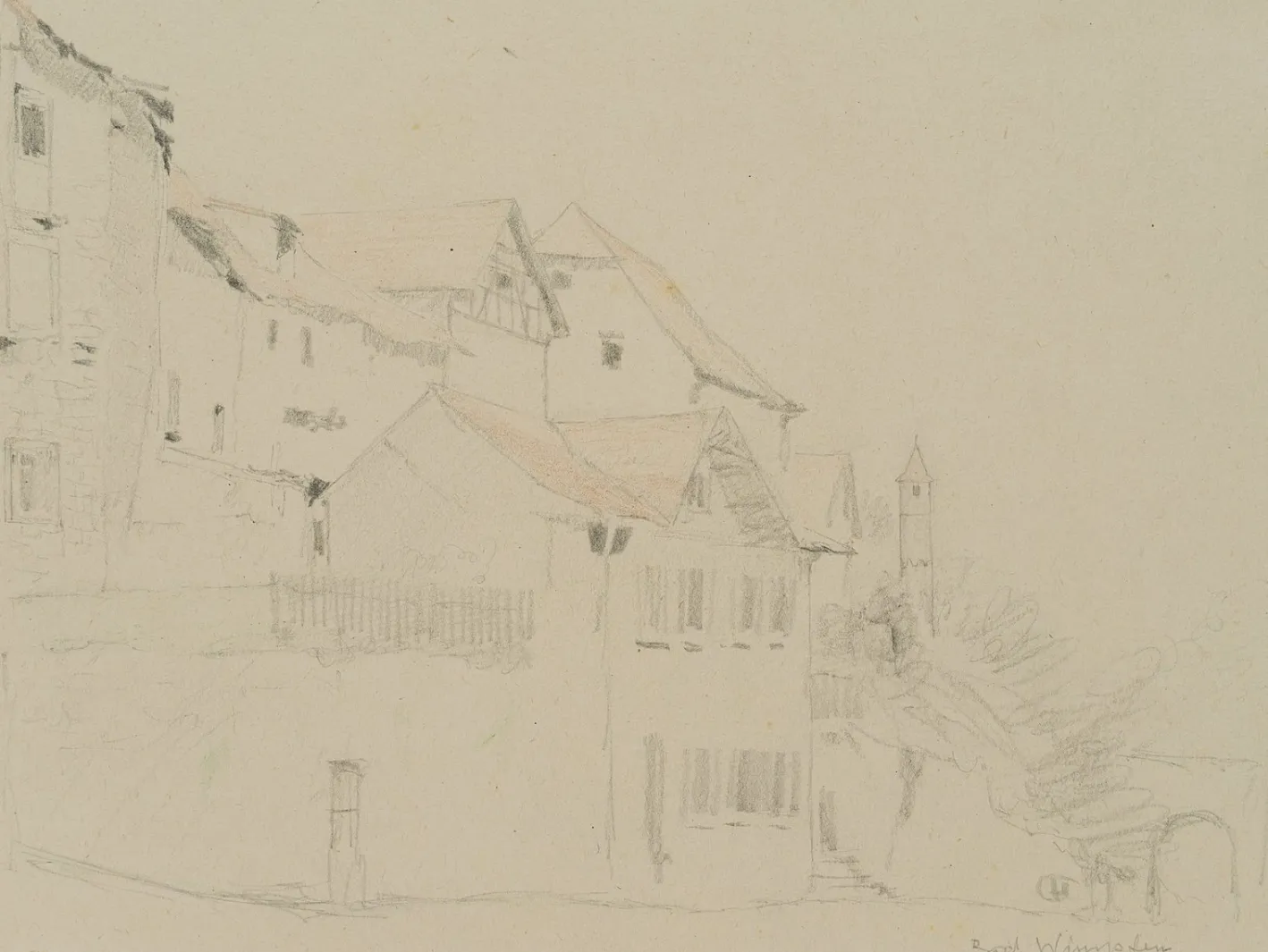 H. Christiansen, Häuser am Hang in Bad Wimpfen, 1922, Bleistift