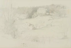 H. Christiansen, Landhausvillen am Hang, 1931, Bleistift