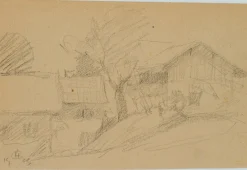 H. Christiansen, Skizze eines Bauernhofes, 1923, Bleistift