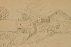 H. Christiansen, Skizze eines Bauernhofes, 1923, Bleistift