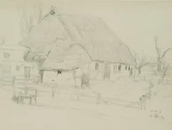 H. Christiansen, Strohdachhaus, 1925, Bleistift