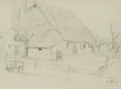 H. Christiansen, Strohdachhaus, 1925, Bleistift