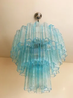Hellblauer Tronchi Murano Glas Kronleuchter von Murano