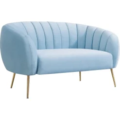 Hellblaues Zwei-Sitzer Sofa aus Samt von Europa Antiques