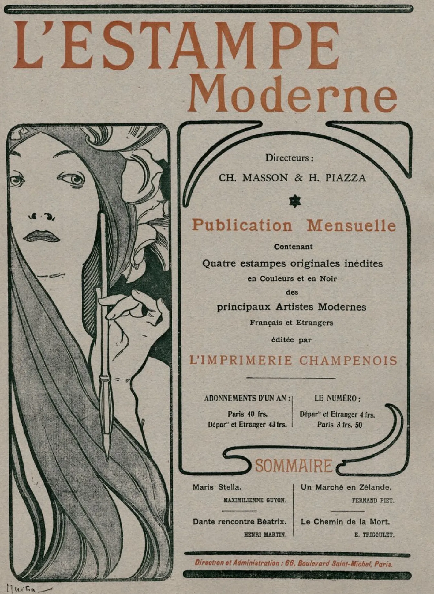 Henri Martin, Dante trifft Beatrix, 1898, Lithographie