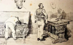 Henri Pille, Atelier des Künstlers, 19. Jh., Tinte auf Papier