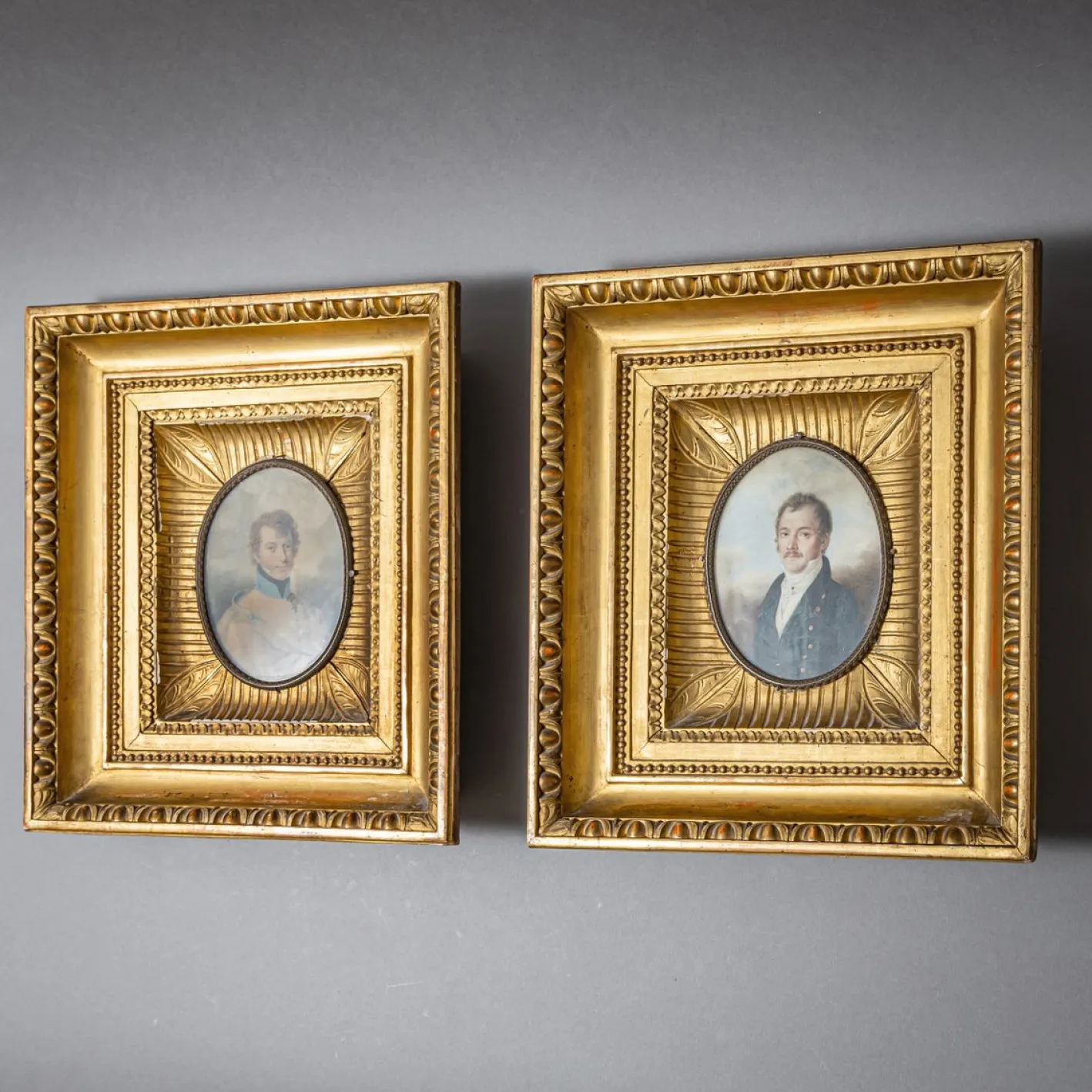 Herrenporträts, 19. Jh., Gemälde, 2er Set