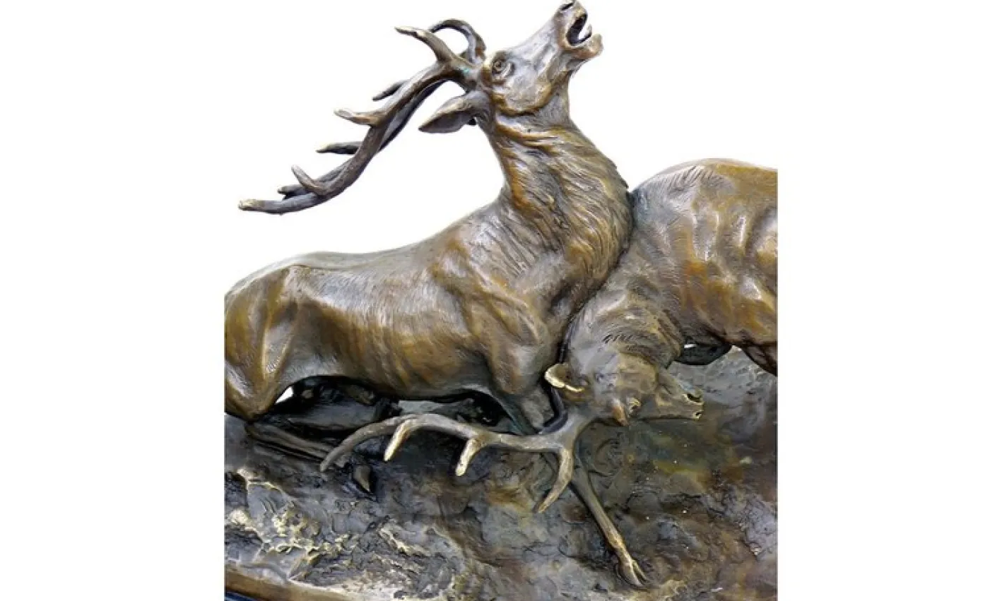 Hirschskulptur aus Bronze auf Marmorsockel, 20. Jh