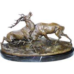 Hirschskulptur aus Bronze auf Marmorsockel, 20. Jh